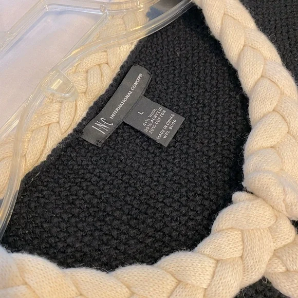 INC International concepts black sweater jacket with white braided trim. large. - Picture 7 of 12